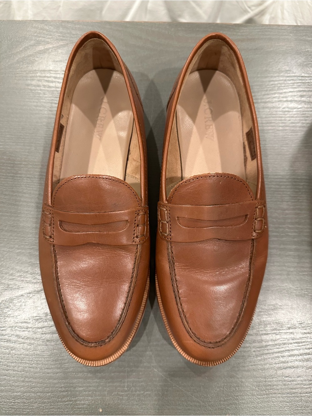 J.Crew Ryan Leather Penny Loafers Cognac Brown Women’s Size 7.5